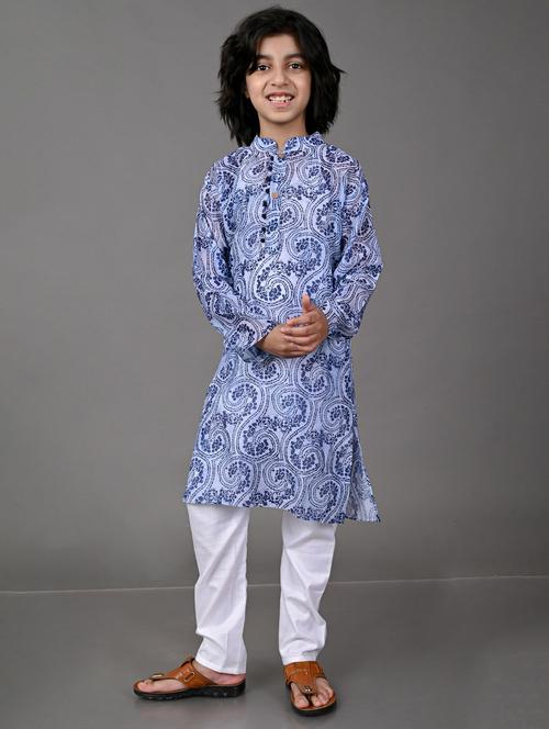 boys printed cotton kurta pyjama set - 20943219 - Very Small Image - 1