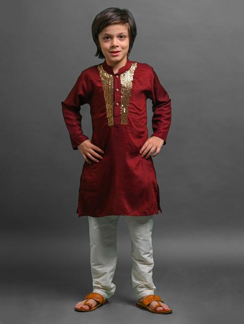 boys embroidered silk kurta pyjama set - 20943506 - Very Small Image - 1