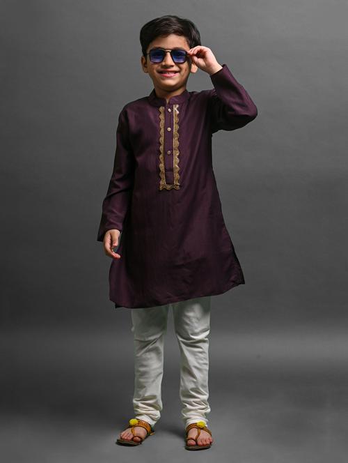 boys embroidered long sleeve kurta bottom set - 20943609 - Very Small Image - 1