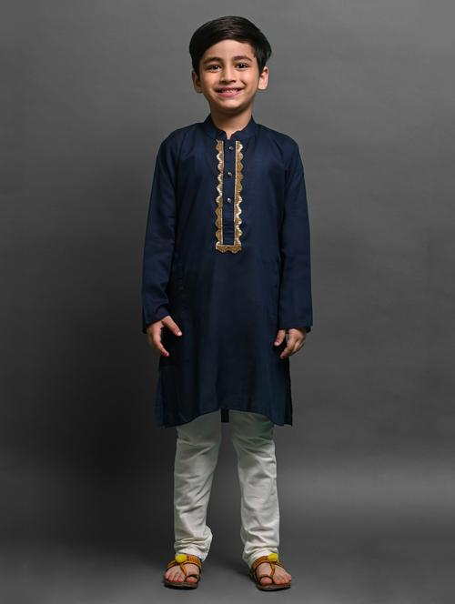boys embroidered long sleeve kurta bottom set - 20943610 - Very Small Image - 1