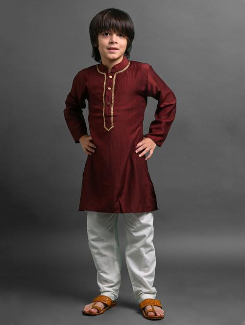 boys embroidered long sleeve kurta bottom set - 20943620 - Very Small Image - 1