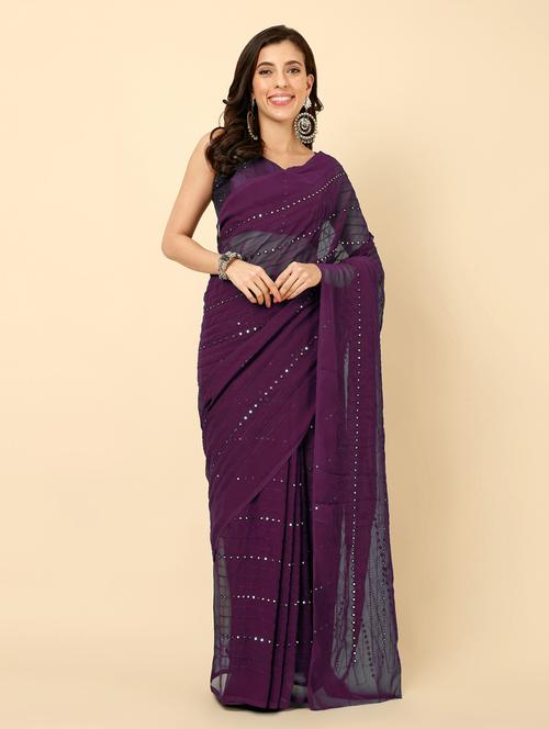 women purple sequin work georgette saree with blouse - 20944013 - Very Small Image - 1