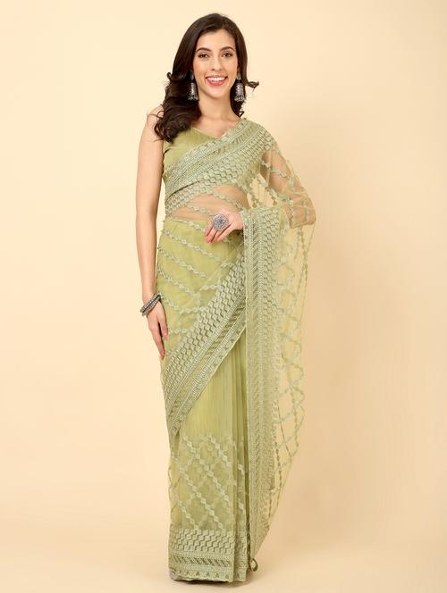 women neo mint embroidered saree with blouse - 20944019 - Very Small Image - 1