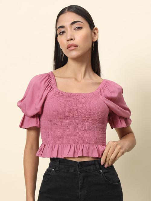 women pink solid crop top - 20944699 - Very Small Image - 1