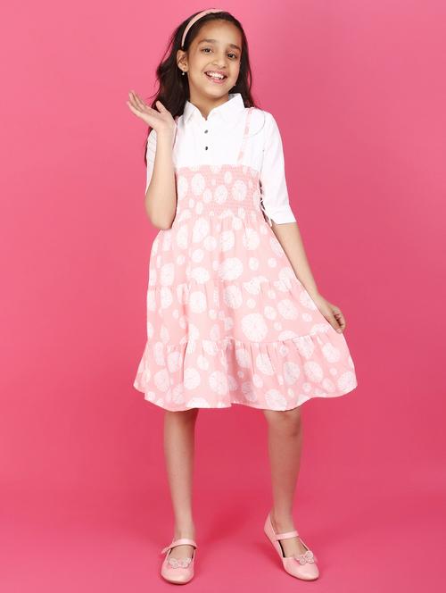 girls pink printed frock - 20944899 - Very Small Image - 1