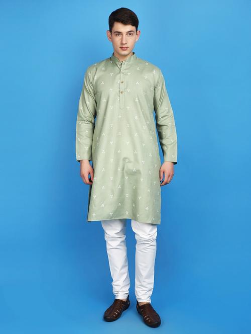 men green printed kurta & pyjama set - 20944965 - Very Small Image - 1