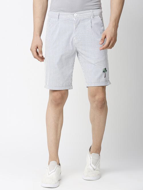 blue cotton blend striped shorts - 20945402 - Very Small Image - 1