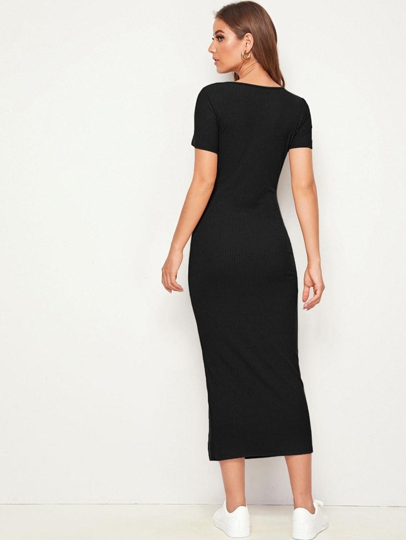 women round neck solid bodycon dress - 20946437 - Standard Image - 3