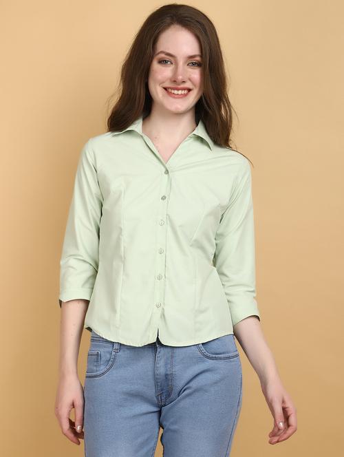 women shirt collar solid regular shirt - 20946477 - Very Small Image - 1