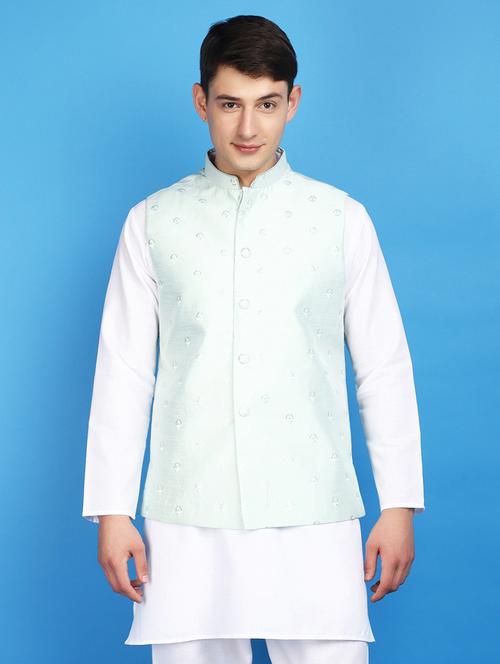 sea green polyester nehru jacket - 20946492 - Very Small Image - 1