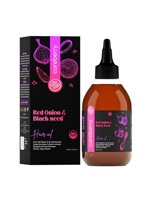 careberry 100% organic red onion & black seed extract oil,hair growth & hair fall control,cold pressed certified ayurvedic 200ml - 20948216 - Very Small Image - 1