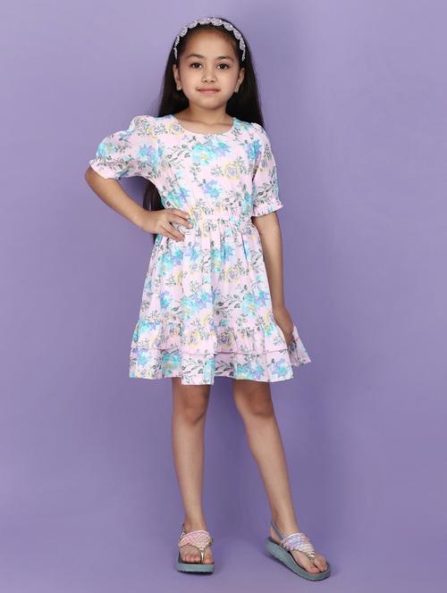 girls round neck printed frock - 20948366 - Very Small Image - 1