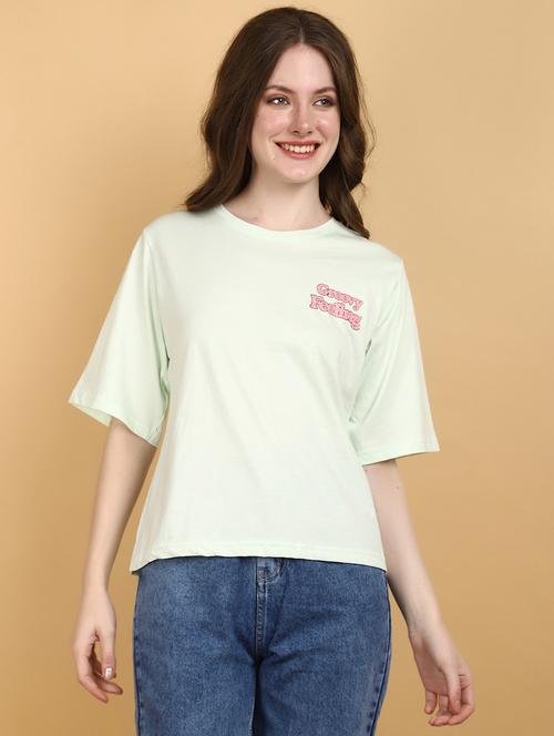 white cotton back print t-shirt - 20948543 - Very Small Image - 1