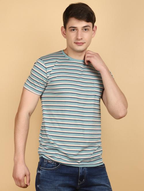 Men Round Neck Striped T-shirt - 20948572 - Very Small Image - 1