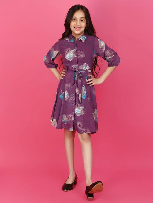 girls purple printed regular frock - 20948587 - Very Small Image - 1
