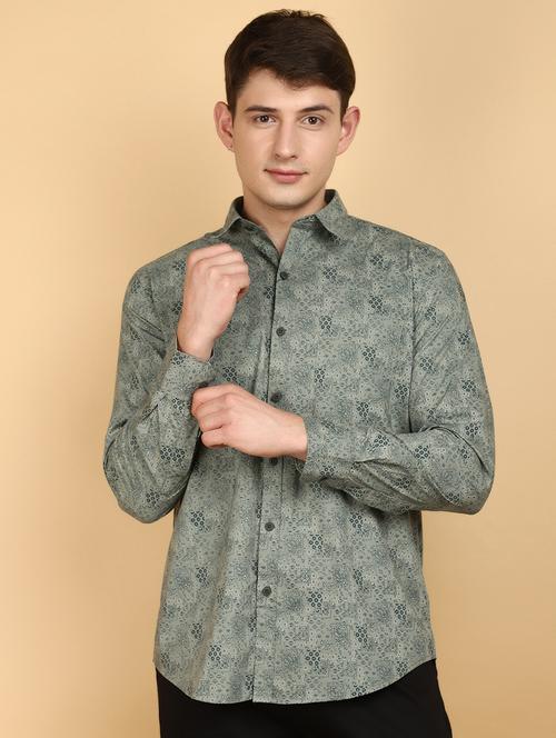 green printed cotton casual shirt - 20948797 - Very Small Image - 1