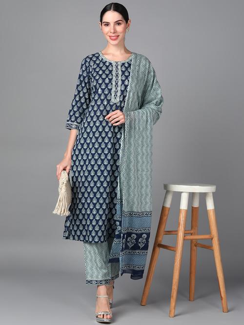 women blue kurta pant set with dupatta - 20948927 - Very Small Image - 1