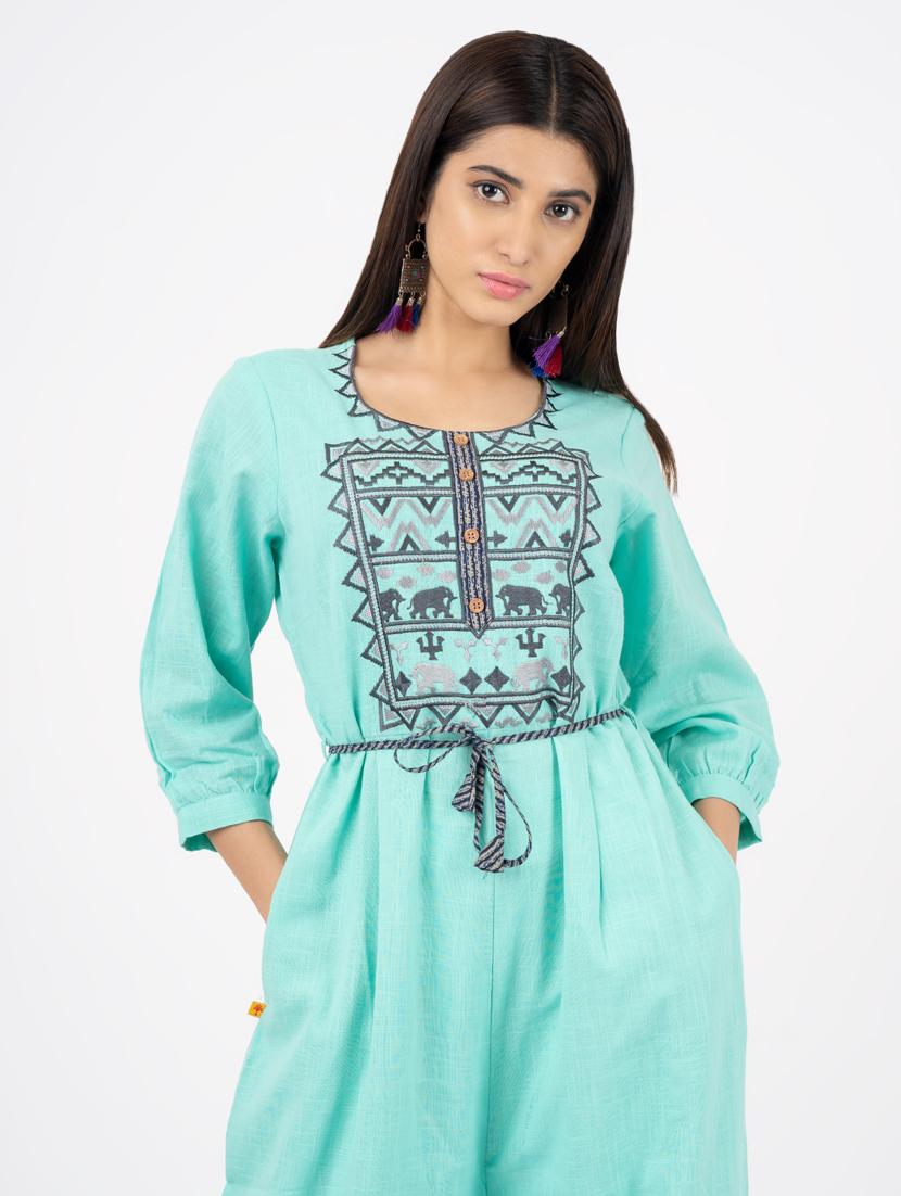 women embroidered round neck jumpsuit - 20949384 - Standard Image - 4