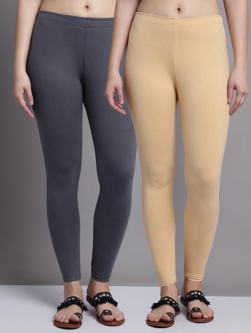women multicolored solid set of 2 ankle length legging - 20951017 - Very Small Image - 1