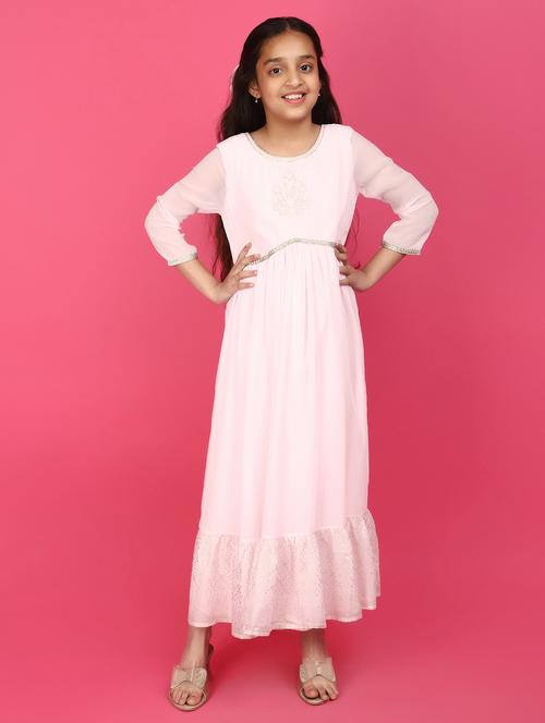 girls embroidered pink frock - 20957389 - Very Small Image - 1