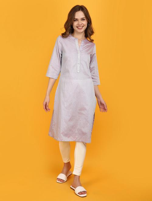 lavender cotton straight kurta - 20957400 - Very Small Image - 1