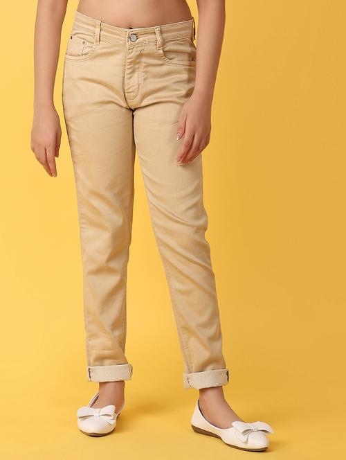 girls beige cotton chinos jeans - 20957505 - Very Small Image - 1