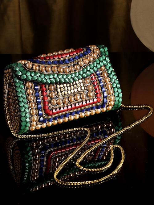 embellished metal structured clutch - 20957988 - Very Small Image - 1