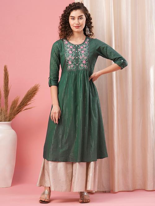 women green round neck a-line kurta - 20958597 - Very Small Image - 1