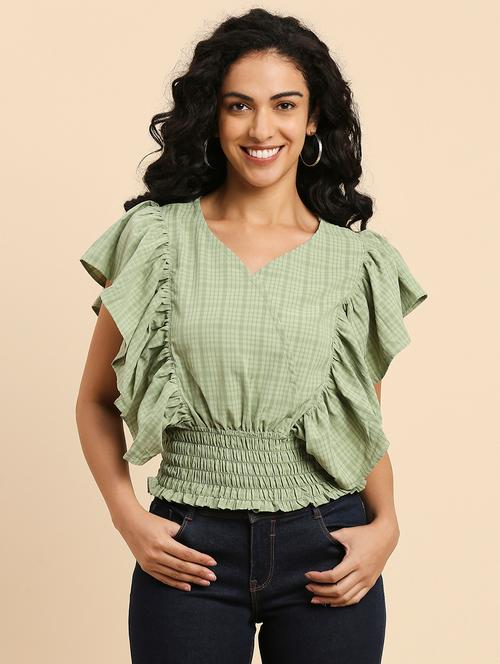 green checkered ruffle top - 20958659 - Very Small Image - 1