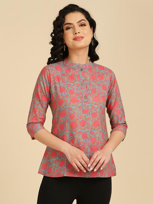 women floral print mandarin neck top - 20958675 - Very Small Image - 1