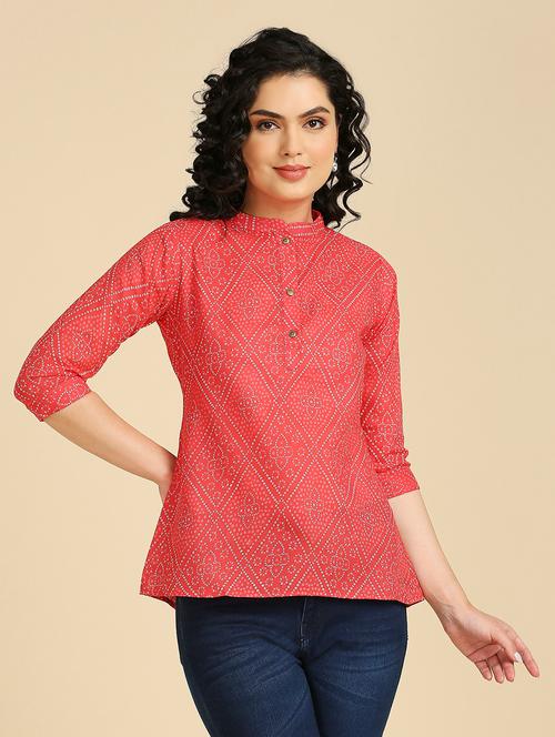 women bandhani print mandarin neck top - 20958677 - Very Small Image - 1