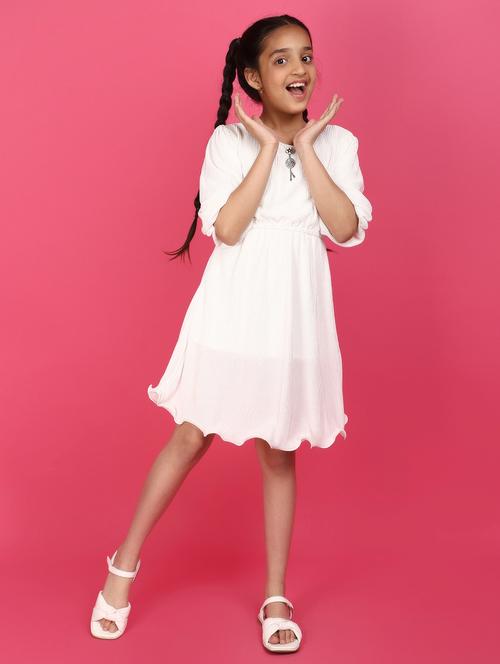 girls solid off white round neck frock - 20958722 - Very Small Image - 1