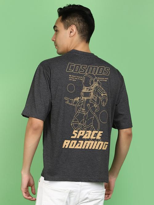 grey melange cotton blend back print t-shirt - 20958726 - Very Small Image - 1