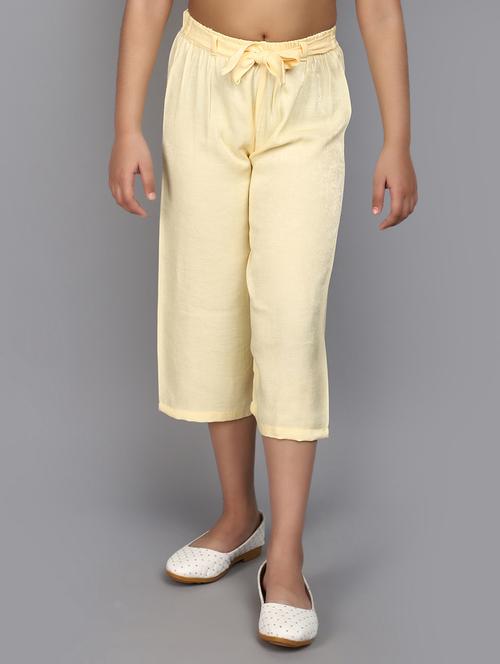 kids solid yellow wide leg trouser - 20958737 - Very Small Image - 1
