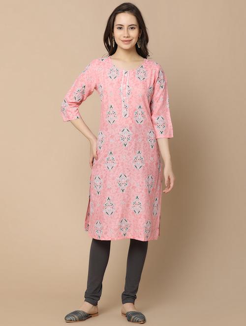 pink rayon straight kurta - 20958789 - Very Small Image - 1