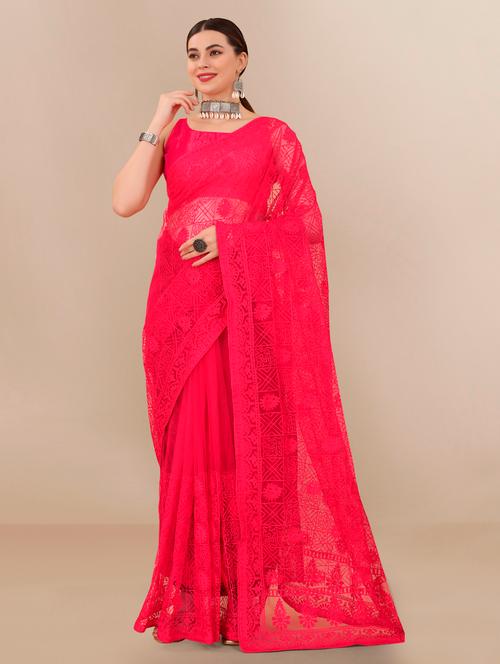 pink net embroidered saree with blouse - 20960467 - Very Small Image - 1