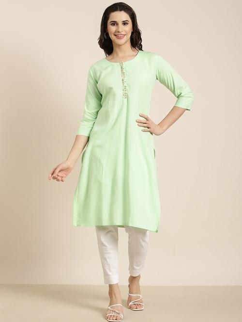 women green round neck straight kurta - 20960962 - Very Small Image - 1
