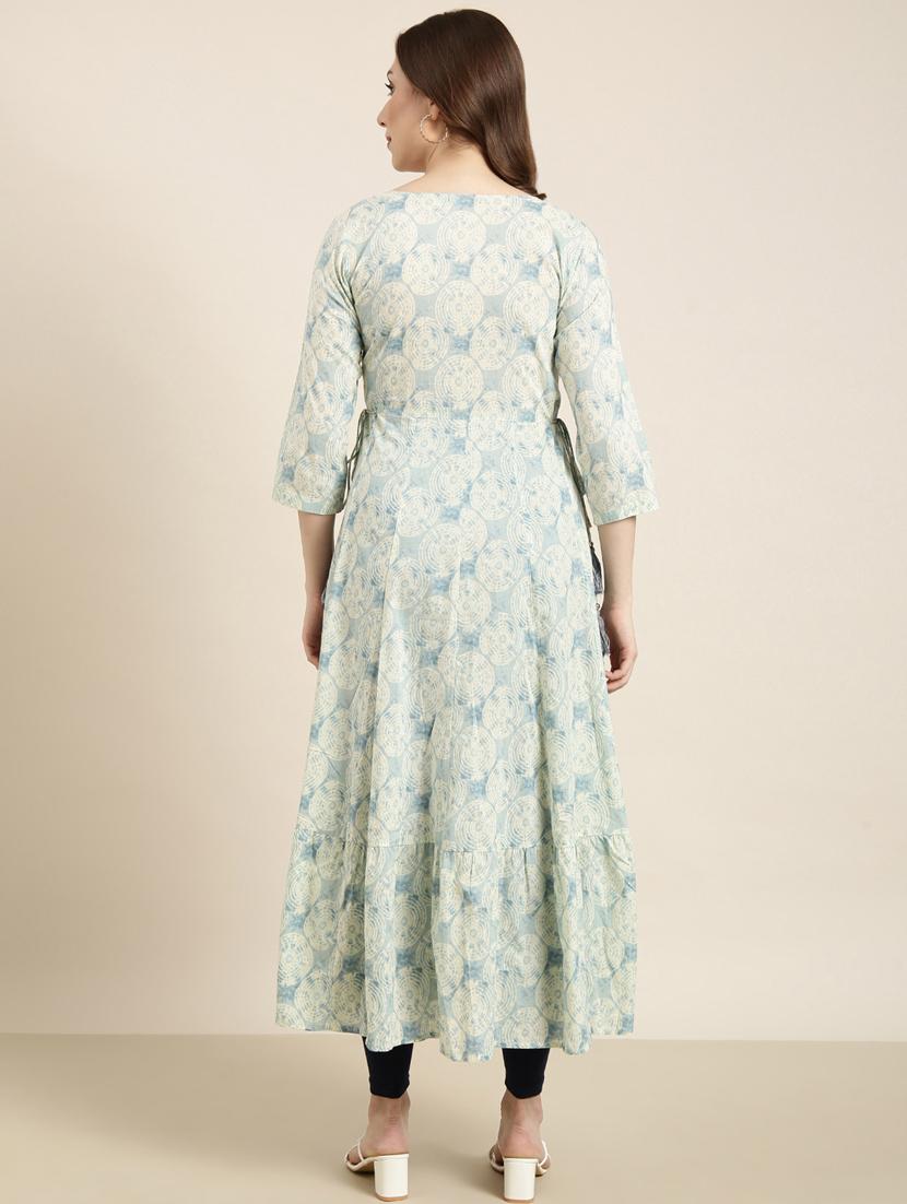 women sea green round neck anarkali kurta - 20961010 - Standard Image - 2