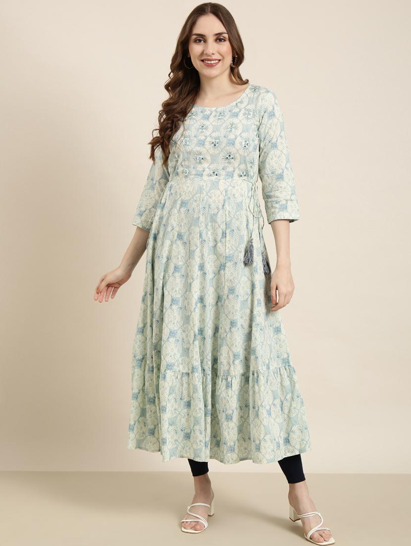 women sea green round neck anarkali kurta - 20961010 - Zoom Image - 3