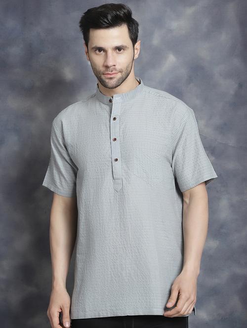 grey striped printed detailed short kurta - 20961277 - Very Small Image - 1