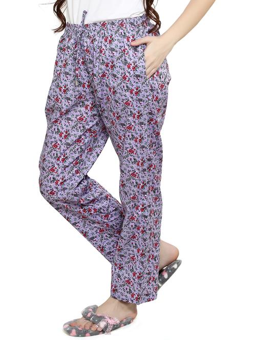 women purple floral printed detailed pyjama - 20961720 - Very Small Image - 1
