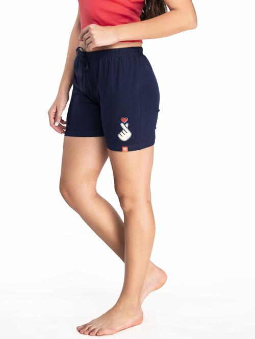 women navy blue placement print detailed shorts - 20961788 - Very Small Image - 1