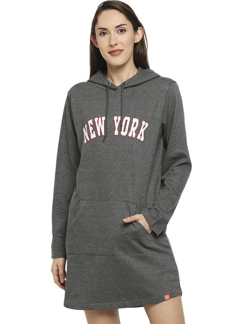 women hood neck typographic printed t-shirt dress - 20961913 - Very Small Image - 1