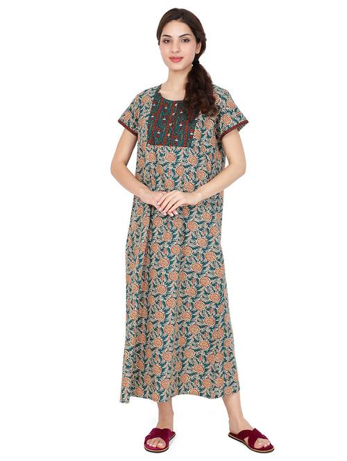 women printed short sleeves nighty - 20962013 - Very Small Image - 1