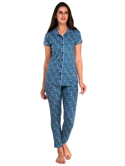 light blue printed detailed shirt & pyjama set - 20962098 - Very Small Image - 1