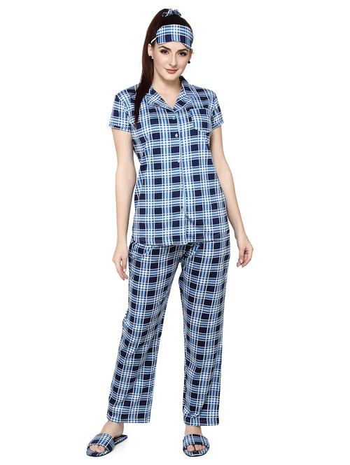 women lapel neck checks pyjama nightwear set - 20962132 - Very Small Image - 1