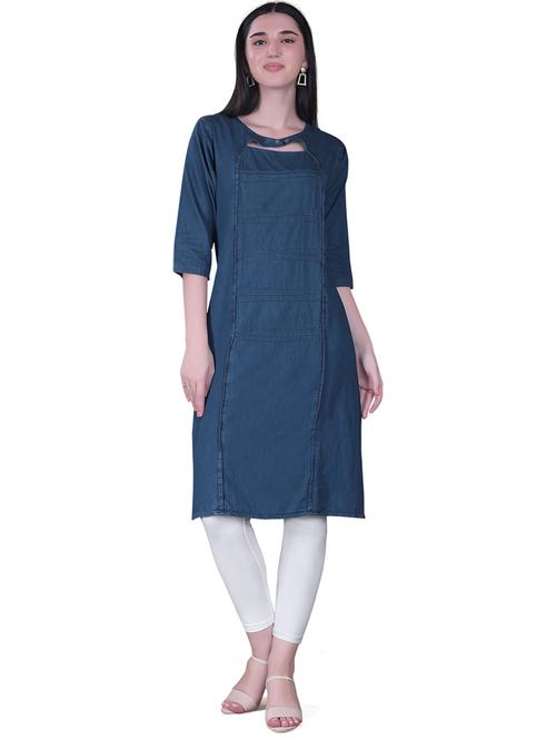 women blue round neck straight kurta - 20963284 - Very Small Image - 1