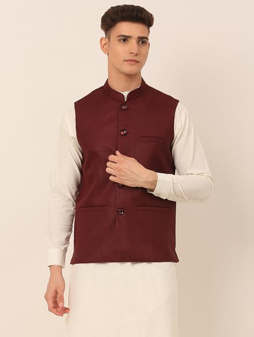 men solid sleeveless regular fit nehru jacket - 20963799 - Very Small Image - 1