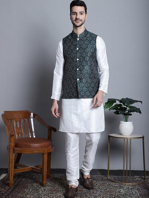 men printed sleeveless regular fit nehru jacket - 20963816 - Very Small Image - 1