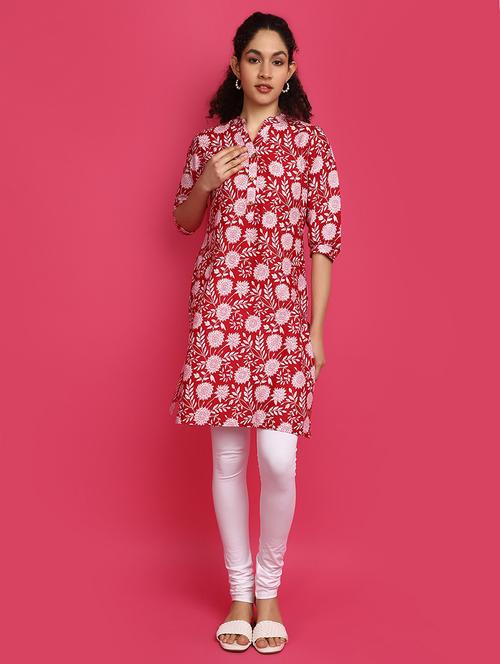 women red mandarin neck straight kurti - 20965867 - Very Small Image - 1